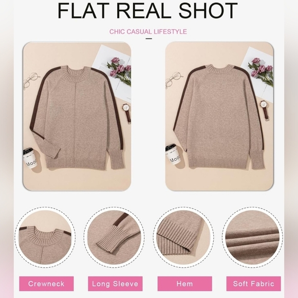 Cozy Beige Crew Neck Sweater - Picture 3 of 3